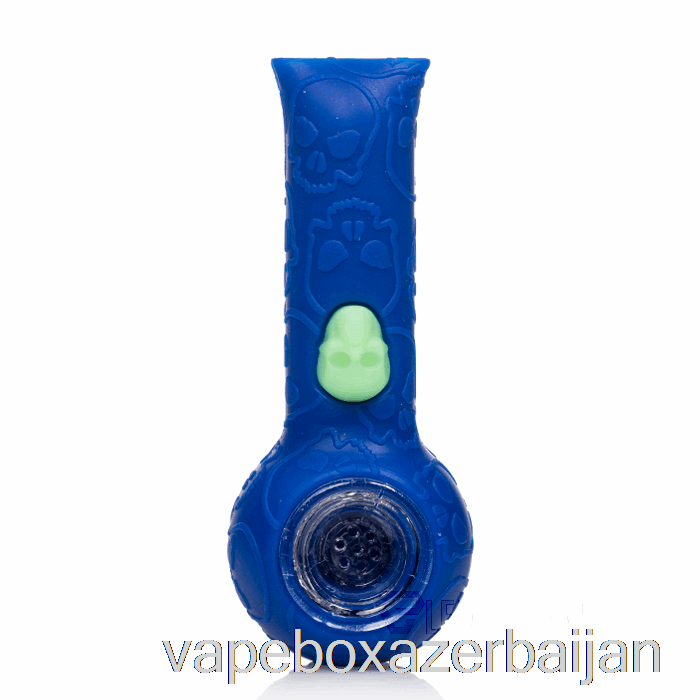 Vape Baku Stratus Silicone Skull Hand Pipe Navy / UV Bee (Blue / UV Green Bee)